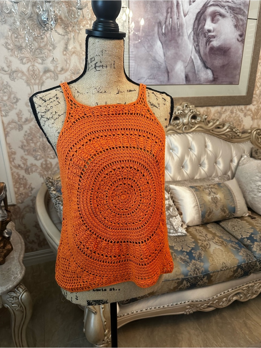 Taylor & Sage Orange Crochet Tank Top